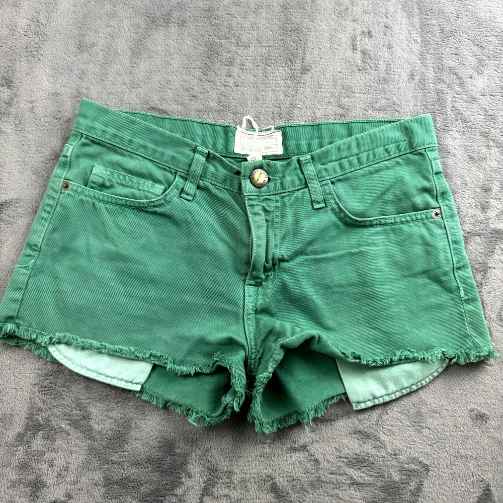 Current Elliott Womens Shorts Size 26 Green Low Rise 2" Denim Boyfriend‎ Fit